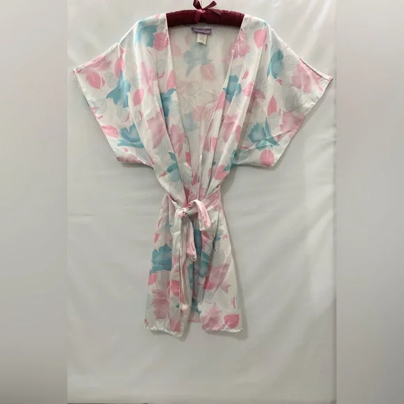 Vintage Pink, white & blue floral print robe - Picture 1 of 4